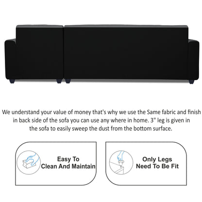 Adorn India Rio Decent L Shape 6 Seater coner Sofa Set (Right Side Handle) (Grey & Black) (3 Year Warranty)