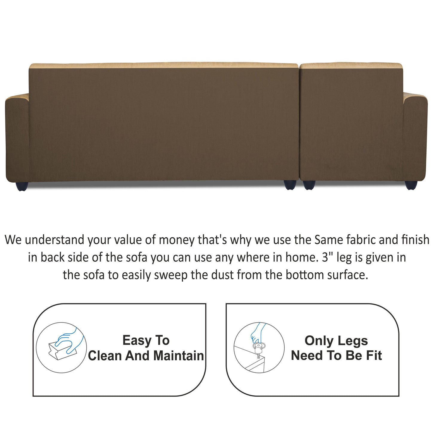 Adorn India Rio Decent L Shape 6 Seater Corner Sofa Set Left Side Handle (Brown and Beige) (3 Year Warranty)