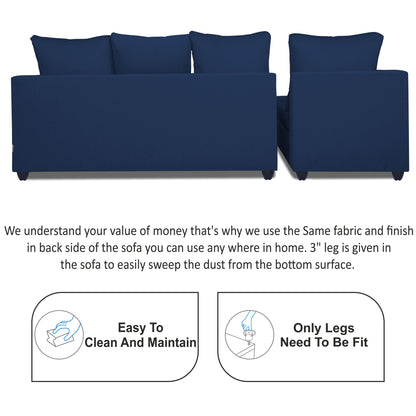 Adorn India Zink Straight line L Shape 5 Seater Sofa Plain Cushion (Left Side Handle)(Blue)