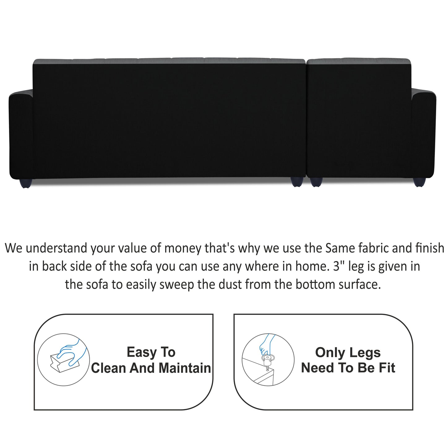 Adorn India Rio High Back L Shape 6 Seater Sofa Set (Left Side Handle) (Grey & Black)