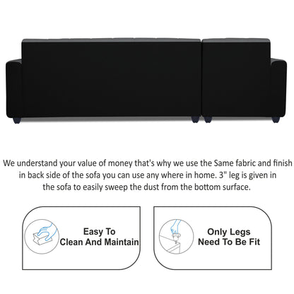 Adorn India Rio High Back L Shape 6 Seater Sofa Set (Left Side Handle) (Grey & Black)