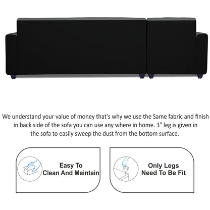 Adorn India Rio Decent L Shape 6 Seater Left Side Handle Corner Sofa Set (Grey and Black) (3 Year Warranty)
