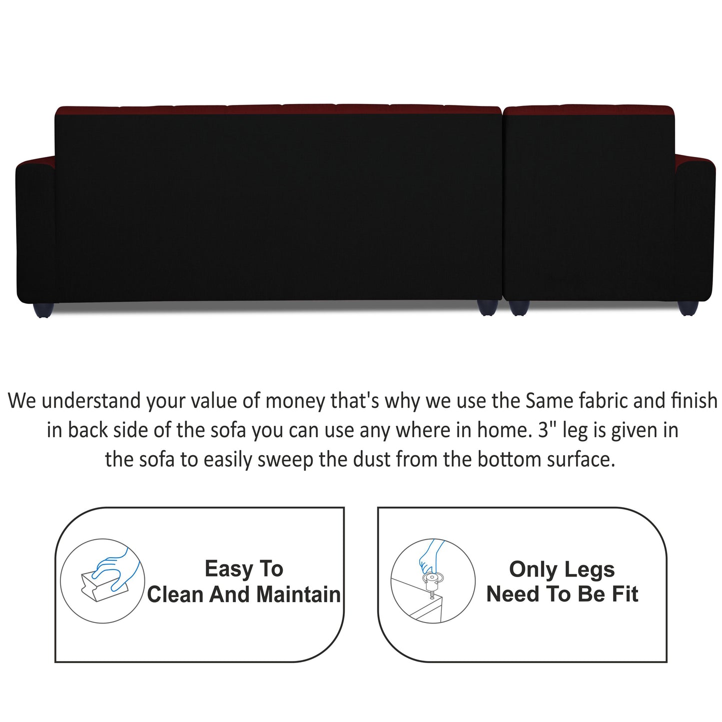 Adorn India Rio High Back L Shape 6 Seater Sofa Set (Left Side Handle)(Maroon & Black)