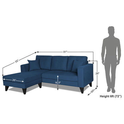Adorn India Martin L Shape 4 Seater Left Hand Side Sofa Set Plain (Blue) (3 Year Warranty)