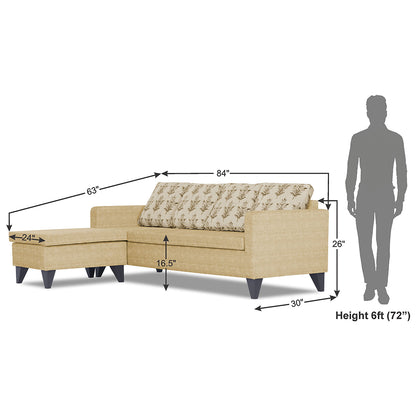 Adorn India Bruce Leaf L Shape 5 Seater Sofa Set LHS (Beige) (3 Year Warranty)