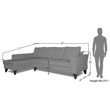 Adorn India Maddox Plain L Shape 6 Seater Sofa Set LHS (Grey) (3 Year Warranty)