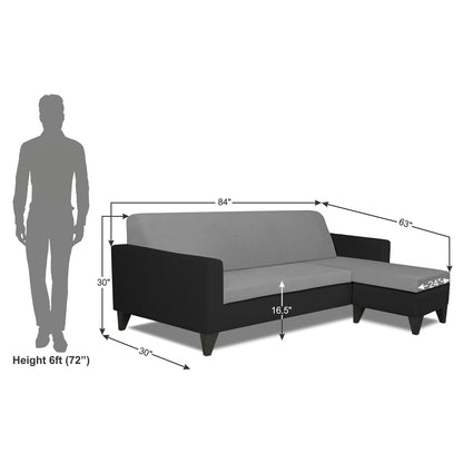 Adorn India Aladra L Shape Decent 5 Seater Sofa Set RHS (Grey & Black) (3 Year Warranty)