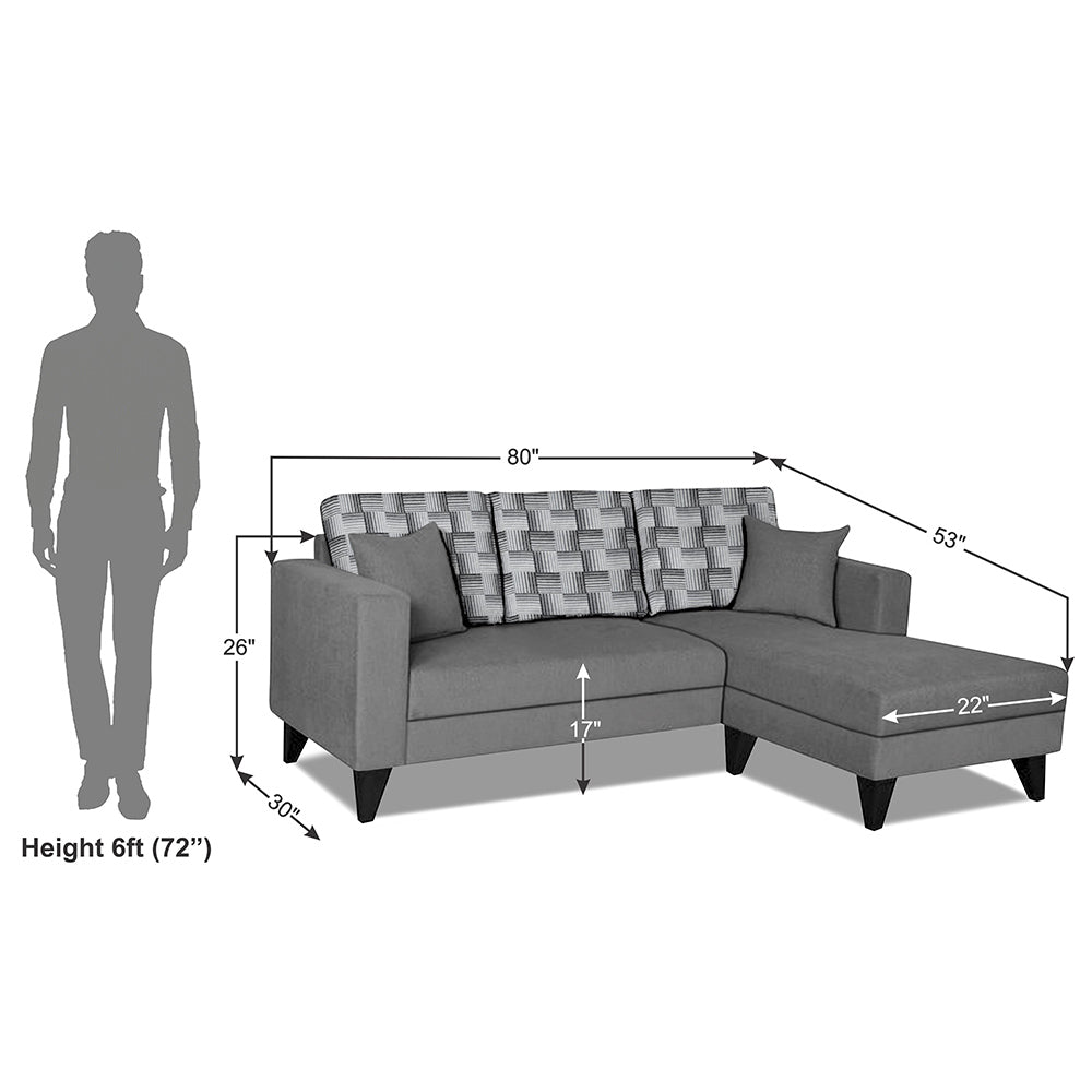Adorn India Berlin Bricks L Shape 4 Seater Sofa Set (Right Hand Side) (Grey) Martin Plus
