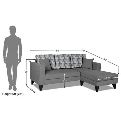 Adorn India Berlin Bricks L Shape 4 Seater Sofa Set (Right Hand Side) (Grey) Martin Plus