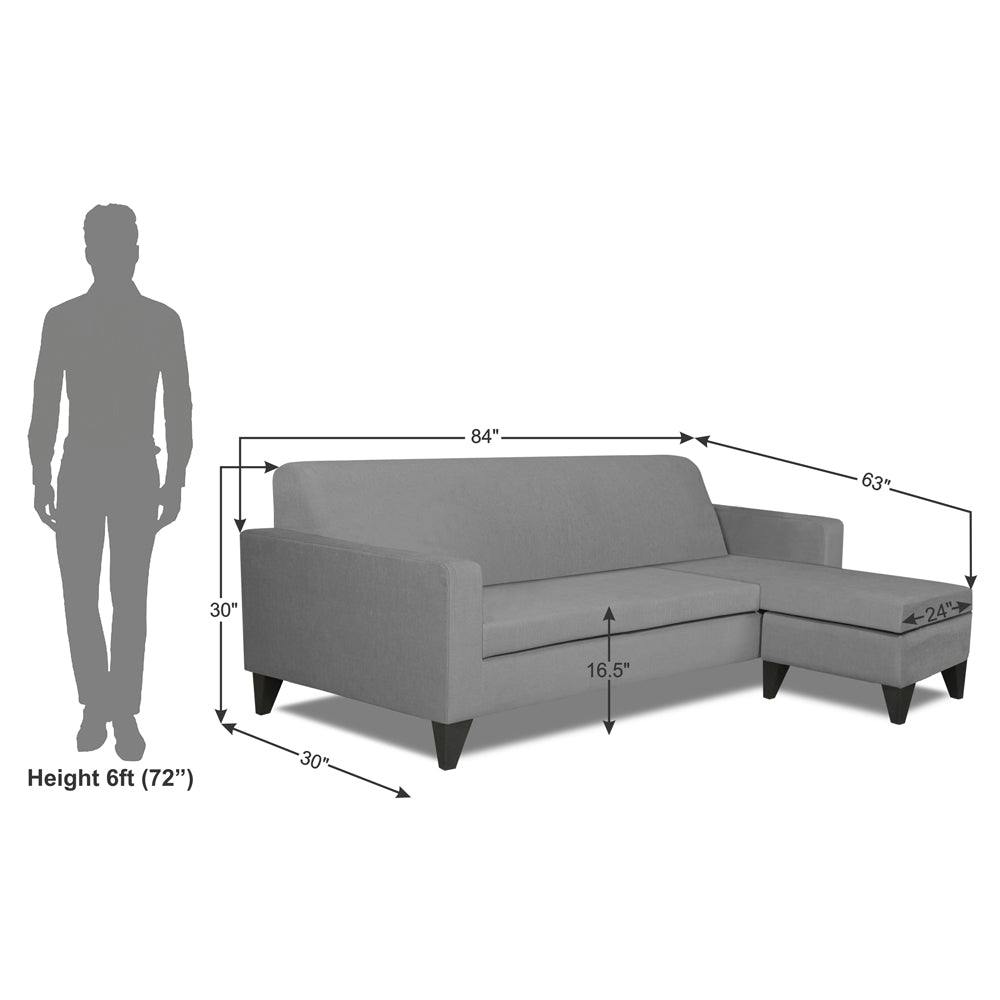 Adorn India Aladra L Shape Decent 5 Seater Sofa Set RHS (Grey) (3 Year Warranty)