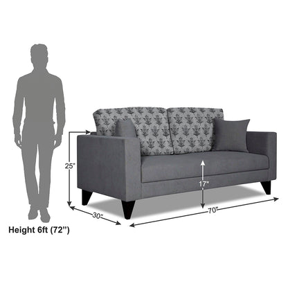 Adorn India Parker Leaf 3 Seater Sofa (Grey) Martin Plus (3 Year Warranty)