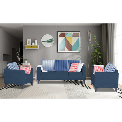Adorn India Straight Line Plus Stripes 3+2+1 6 Seater Sofa Set (Blue) (3 Year Warranty)