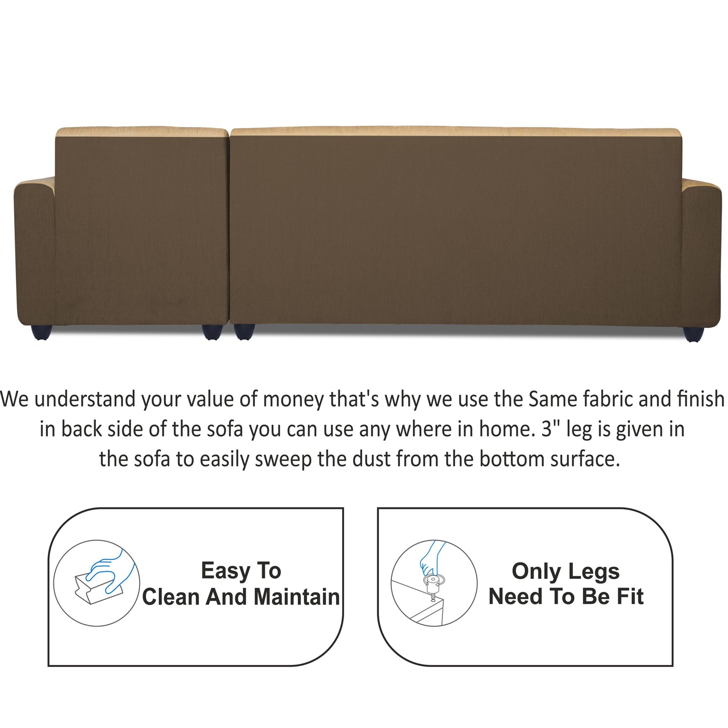 Adorn India Rio Decent L Shape 6 Seater Sofa Set Right Side Handle (Brown & Beige) (3 Year Warranty)