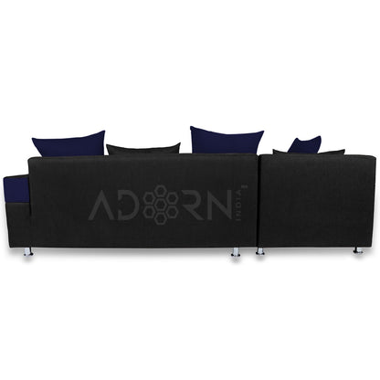 Adorn India Adillac 5 Seater Corner Sofa(Left Side Handle)(Dark Blue & Black), Wood, Foam