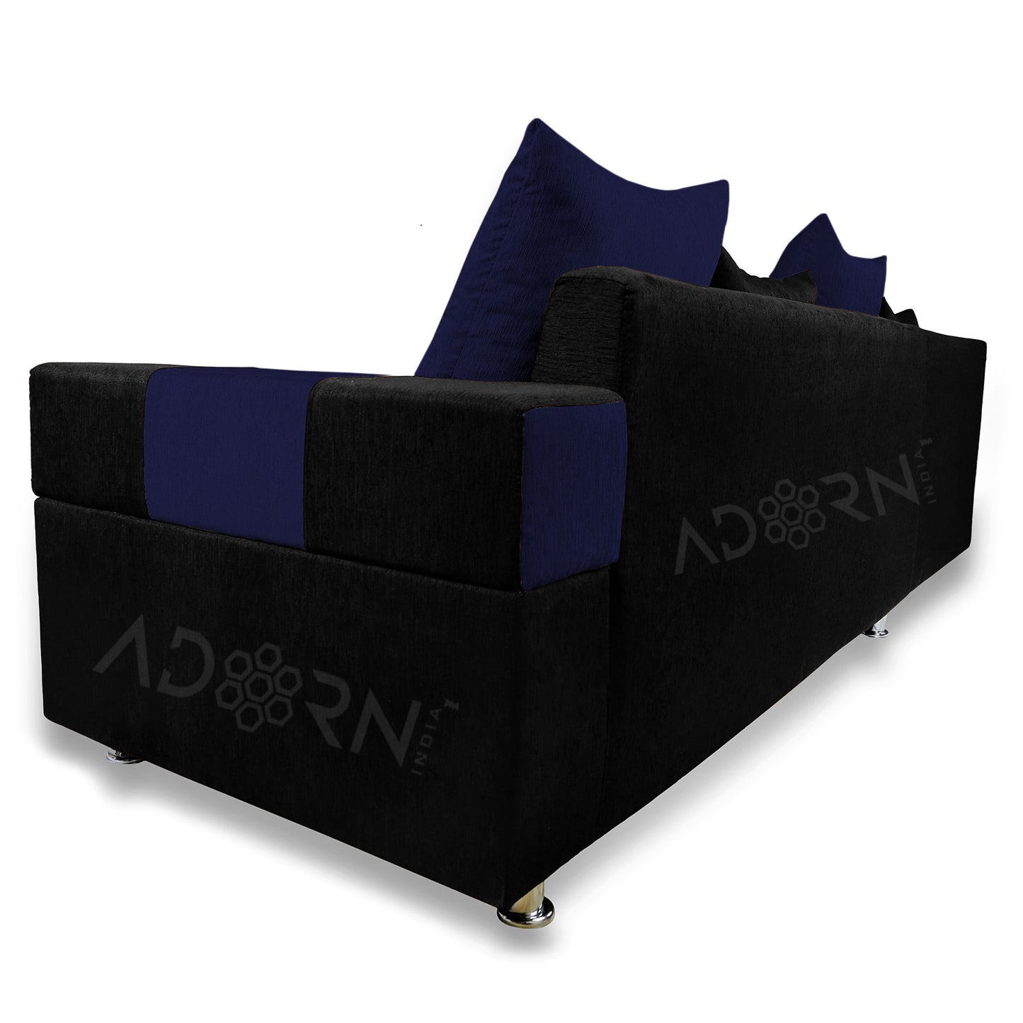 Adorn India Adillac 5 Seater Corner Sofa(Left Side Handle)(Dark Blue & Black), Wood, Foam