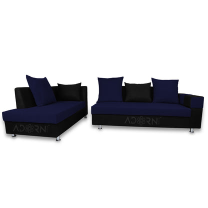 Adorn India Adillac 5 Seater Corner Sofa(Left Side Handle)(Dark Blue & Black), Wood, Foam